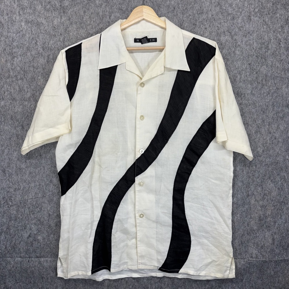 100% Linen Camp Collar Bowling Shirt Men's XL Lightweight New Gen White Black